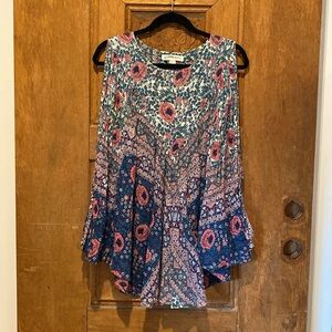 Garconiera Flowy Floral Boho Top made in India SMALL cotton metallic thread